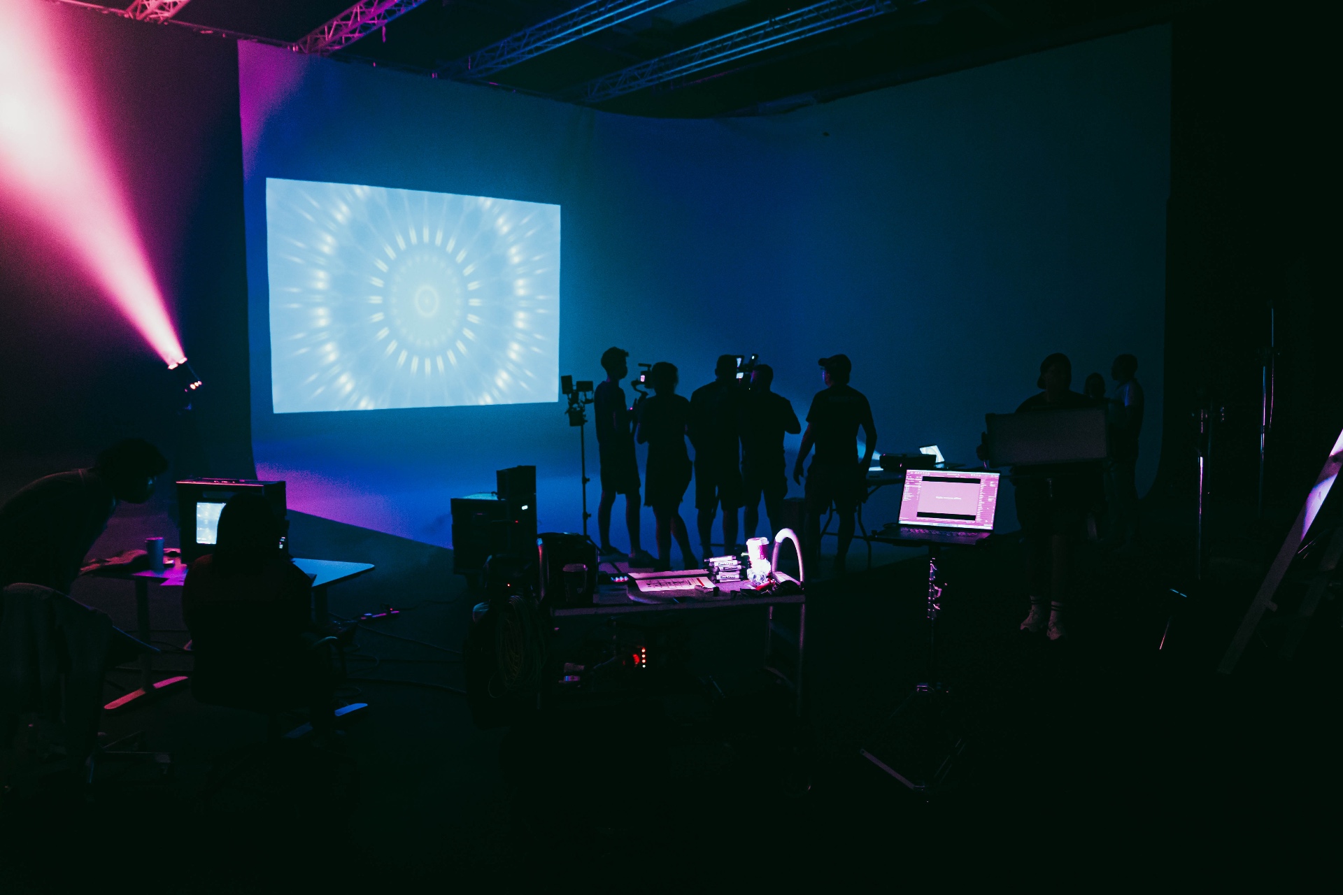 Projection mapping test with crew silhouettes