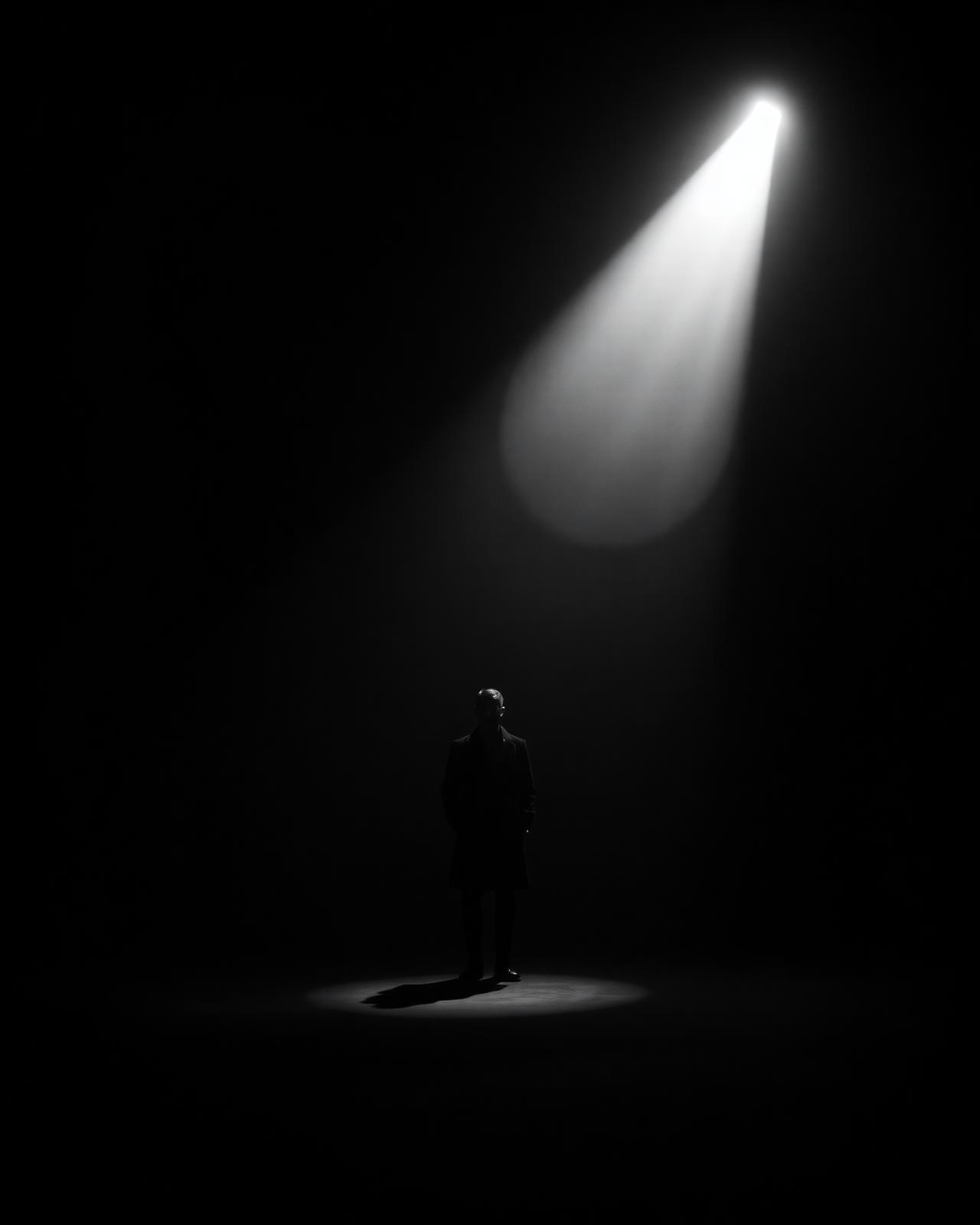Solitary figure under a single spotlight
